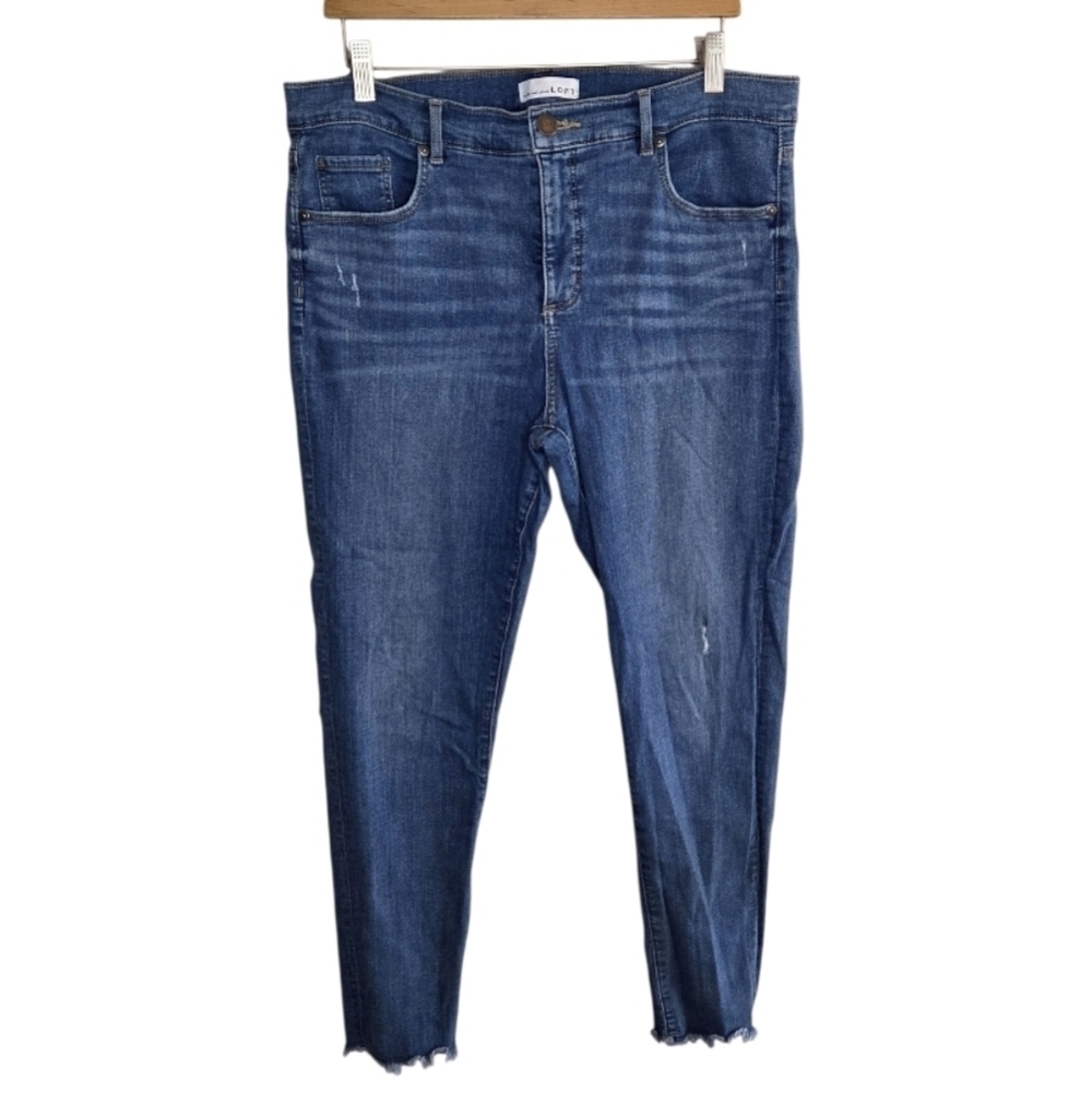 Loft Modern Skinny High Rise Jeans Light Distressing Frayed Hem Size 14
